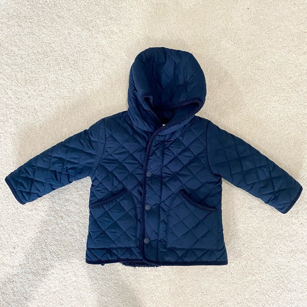 Zara baby boy navy blue quilted jacket 12-18 months